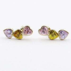 14k Triple Heart Pastel Cubic Zirconia Earrings 5/8”